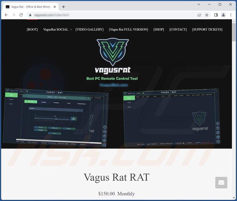 Website die Vagus-trojan voor externe toegang promoot