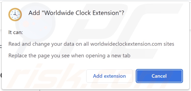 Worldwide Clock Extension browser hijacker toestemming vragen
