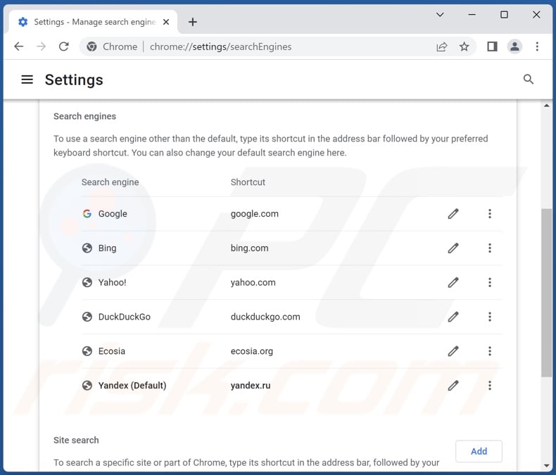 Yandex.ru verwijderen uit de standaardzoekmachine van Google Chrome