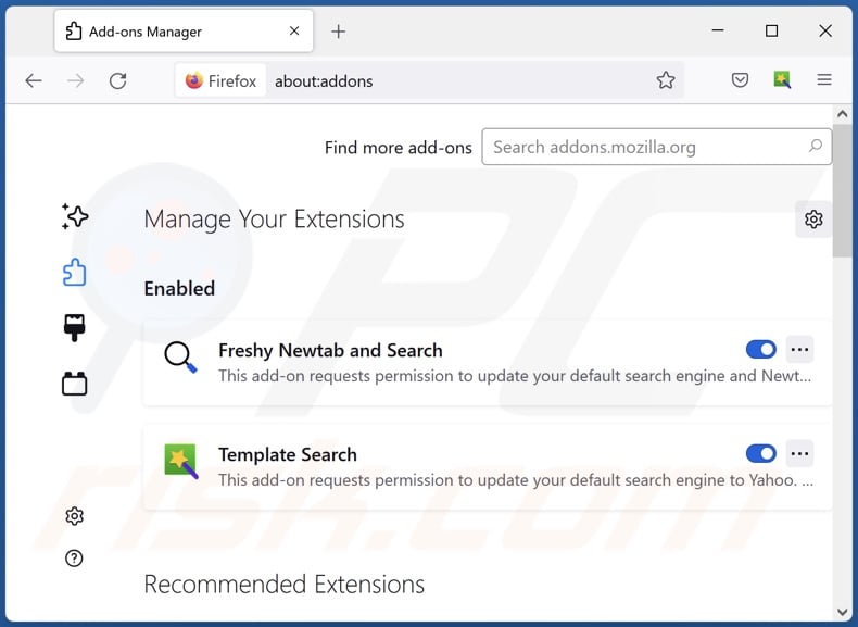 Aan yandex.ru gerelateerde Mozilla Firefox-extensies verwijderen