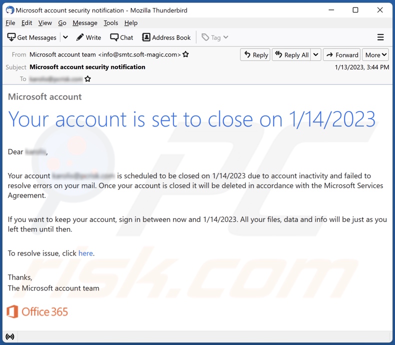 Your Account Is Set To Close email spam campaigne