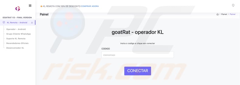 goatRat malware admin panel