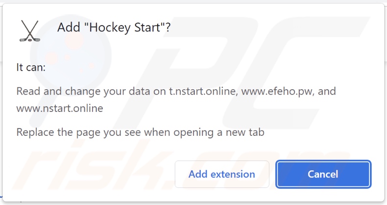 Hockey Start browser hijacker toestemming vragen