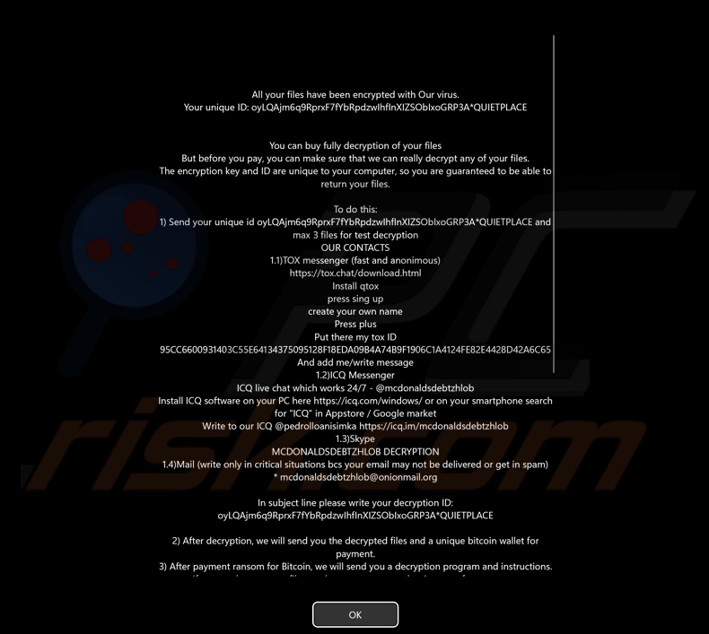 Nabootsen ransomware losgeldnota (scherm weergegeven vóór inloggen)