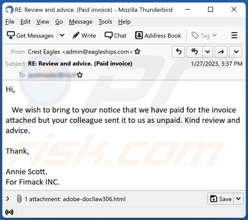 Paid/Unpaid Invoice email spam campaigne