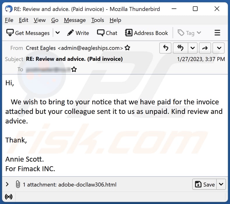 Paid/Unpaid Invoice email spam campaigne