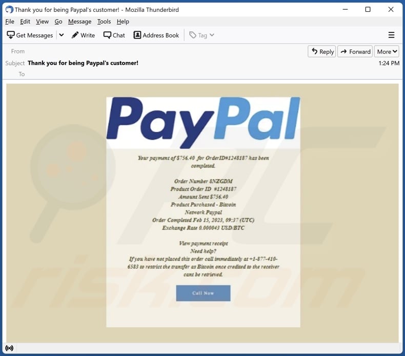PayPal - Order Has Been Completed spam e-mailcampagne
