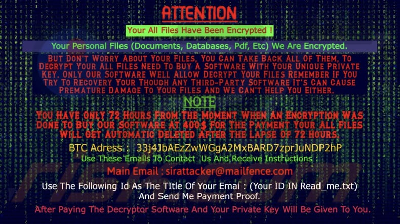 Sirattacker ransomware wallpaper