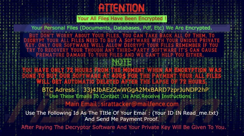 Sirattacker ransomware wallpaper