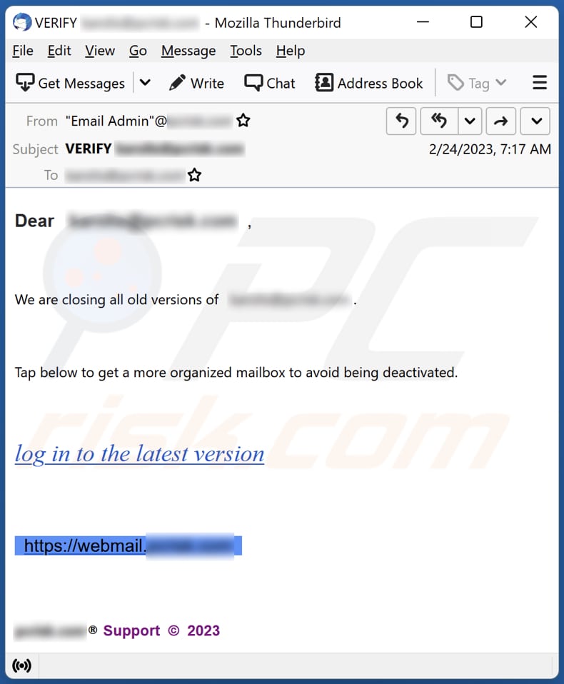 We Are Closing All Old Versions Of Email email spamcampagne