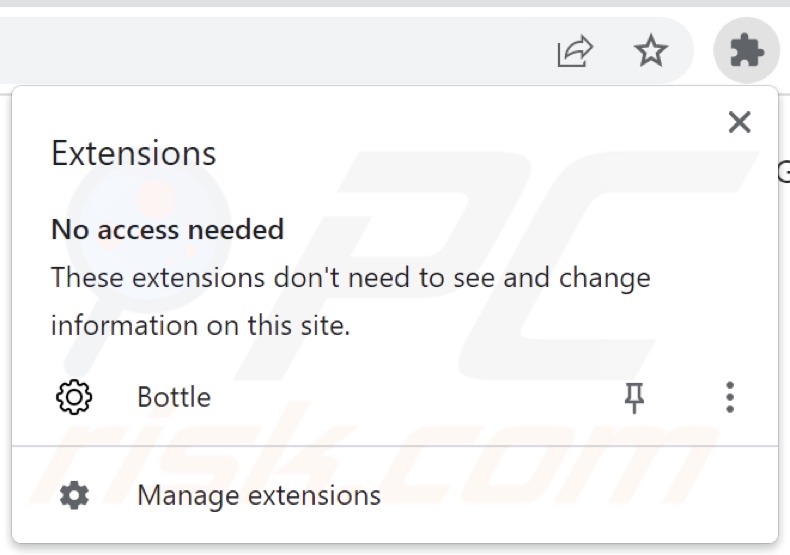 Bottle browser hijacker toegang tot de Chrome-extensielijst weigeren
