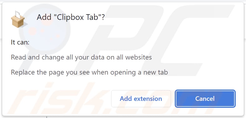 Clipbox Tab browser hijacker toestemming vragen