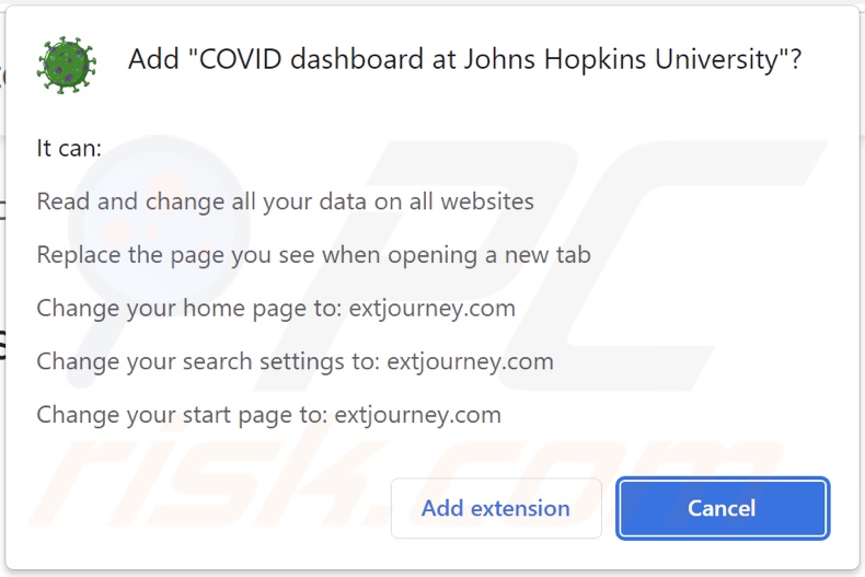 COVID Dashboard browser hijacker toestemming vragen