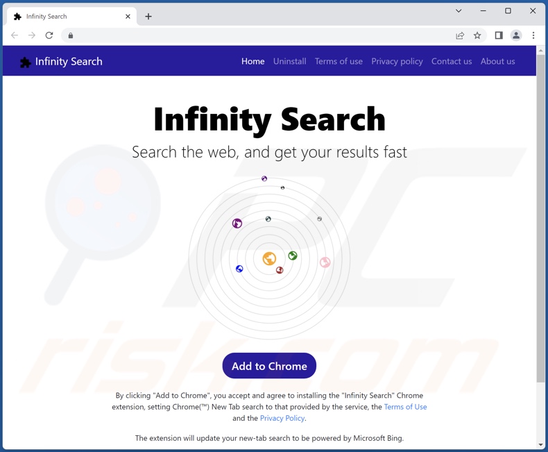 Website gebruikt om te promoten Infinity Search browser hijacker