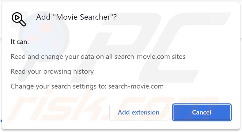 Movie Searcher browser hijacker toestemming vragen