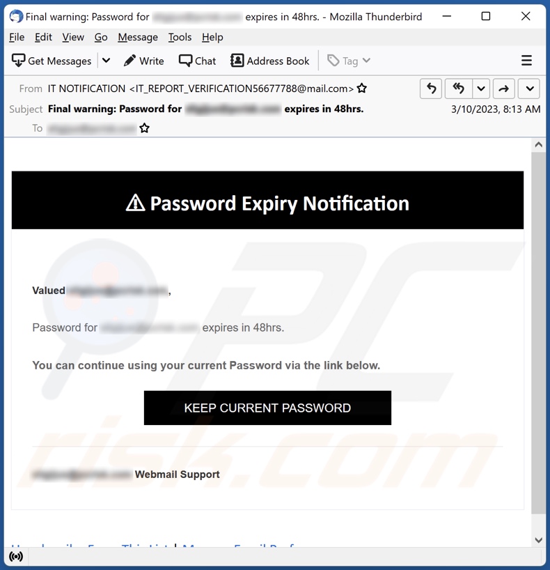 Password Expiry Notification email spam campaigne