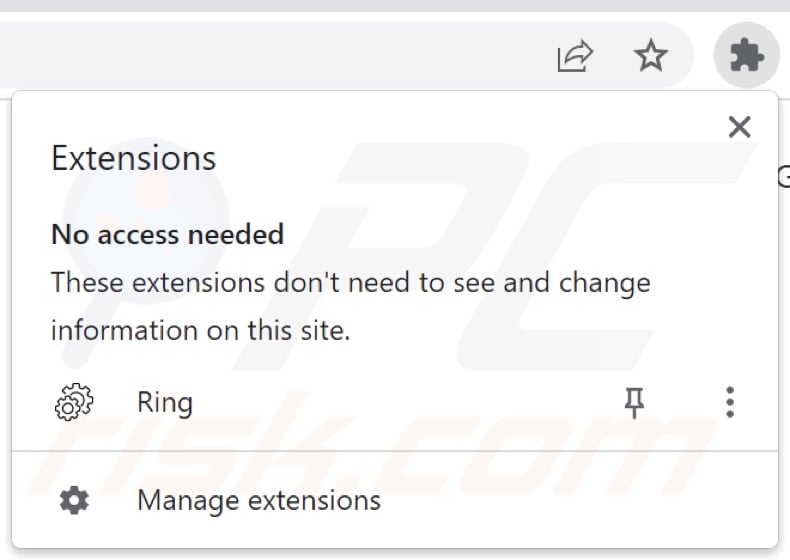 Ring browser hijacker toegang tot de lijst met extensies weigeren