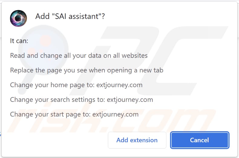 SAI assistant browser hijacker toestemming vragen