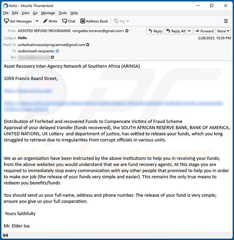 Scam Victim Compensation Funds scam email (2023-03-29)