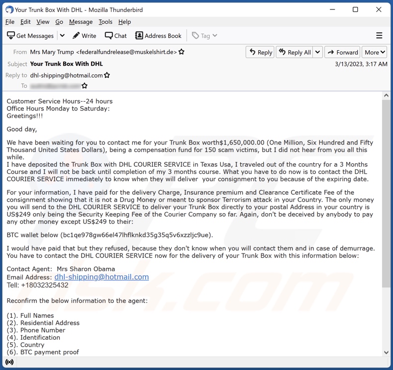 Trunk Box Delivery email spamcampagne