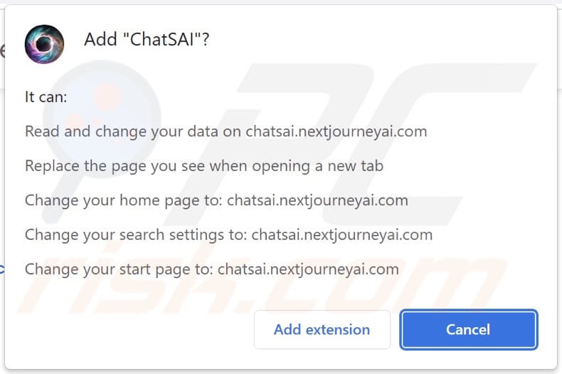 ChatSAI browser hijacker toestemming vragen