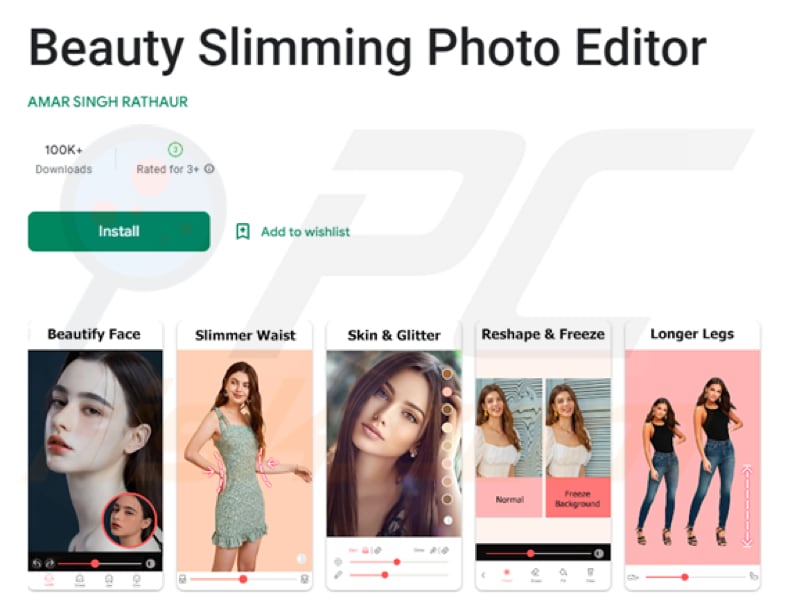 Fleckpe trojan kwaadaardige app voorbeeld 1 (Beauty Slimming Photo Editor)