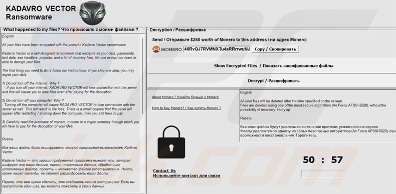 Kadavro Vector ransomware losgeldbrief