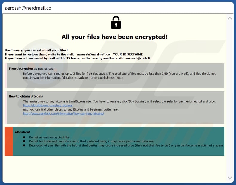 Rea ransomware pop-up window