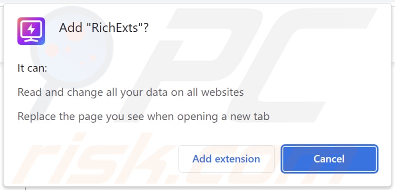 RichExts browser hijacker toestemming vragen