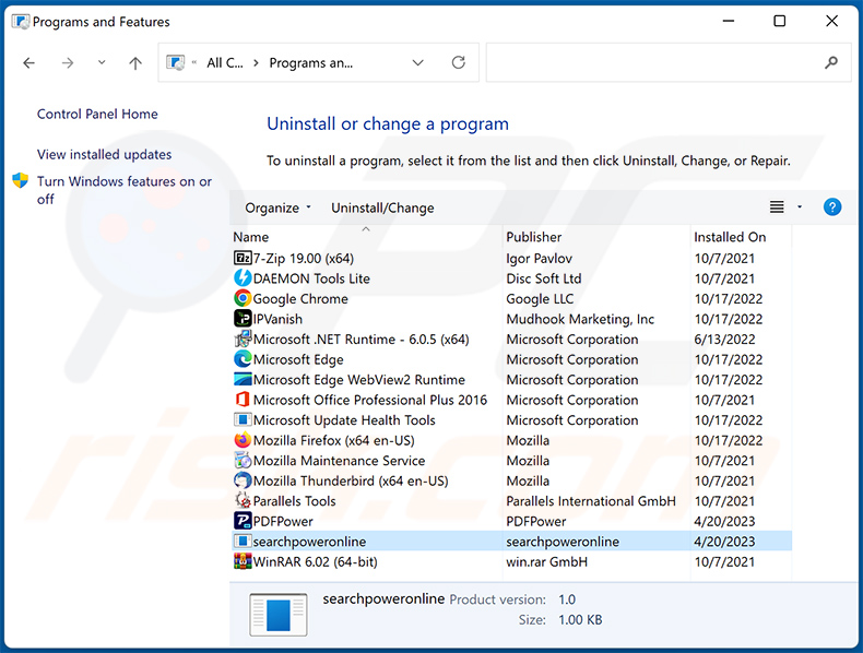 searchpoweronline.com browser hijacker verwijderen via het Configuratiescherm