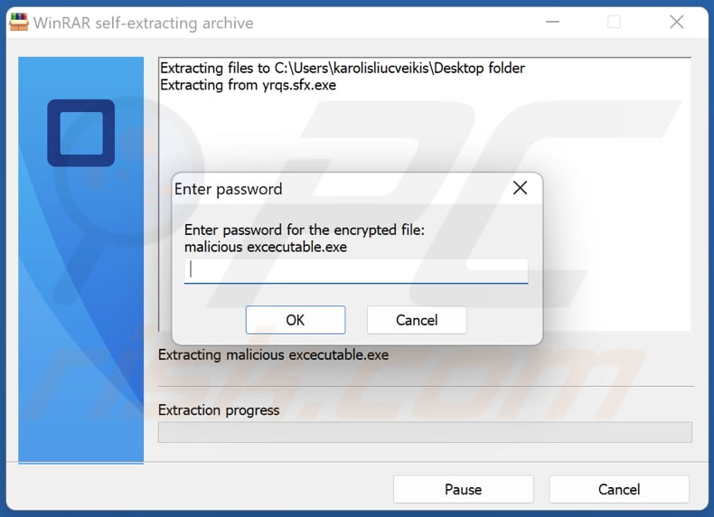 Self-Extracting Archive (SFX) Malware met een wachtwoord beveiligde SFX gegenereerd met behulp van WinRAR