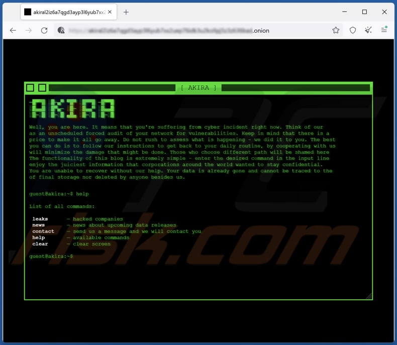 Akira ransomware datalek pagina