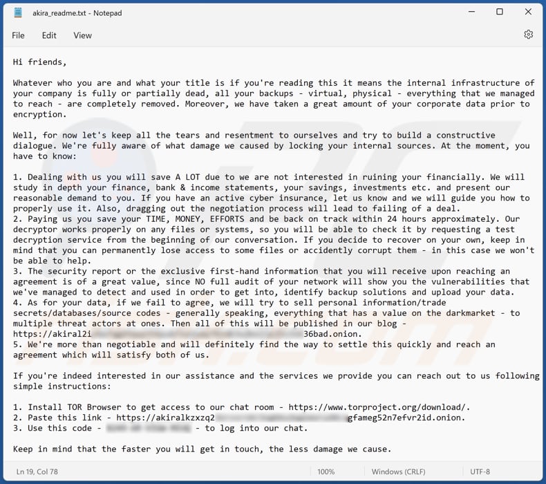Akira ransomware tekstbestand (akira_readme.txt)