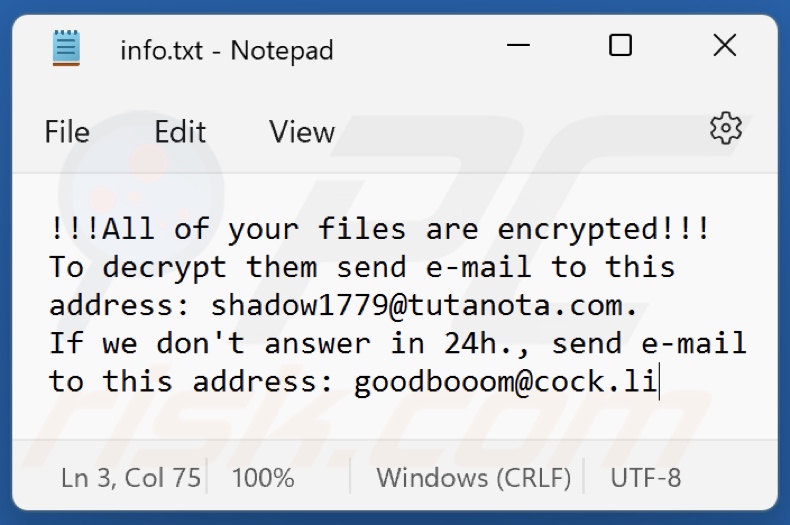 BOOM (Phobos) ransomware text file (info.txt)