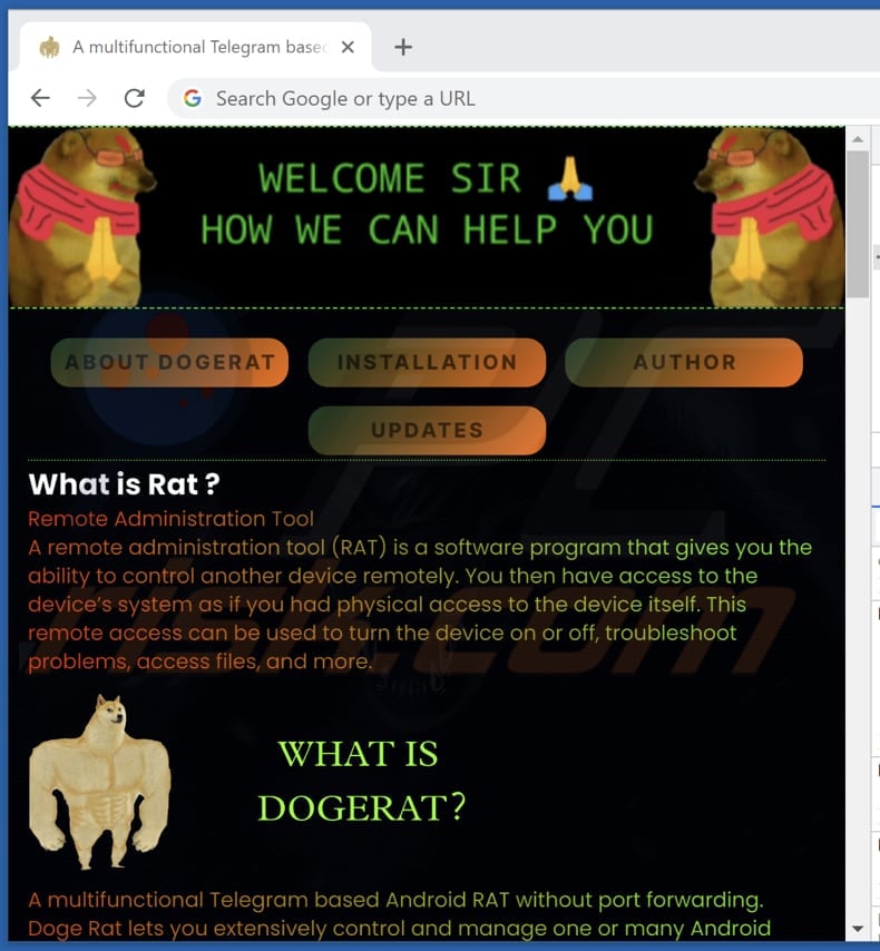 DogeRAT malware website promoten