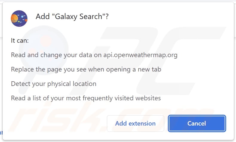 Galaxy Search browser hijacker toestemming vragen