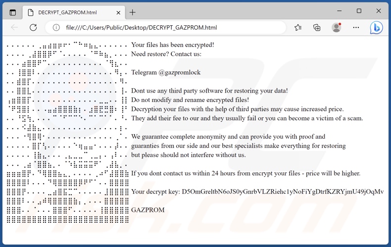 GAZPROM ransomware losgeld brief (GAZPROM_DECRYPT.hta)