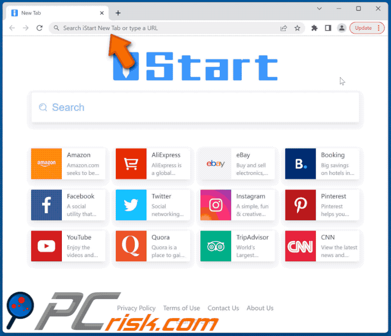 iStart New Tab browser hijacker letsearches.com verwijst door naar bing