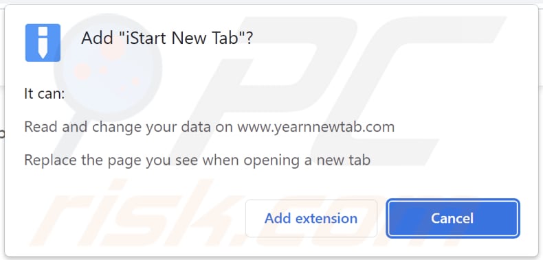 iStart New Tab browser hijacker toestemming vragen