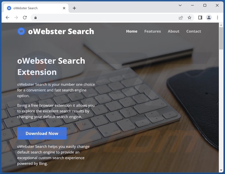 Website gebruikt om de oWebster Search-browserkaper te promoten