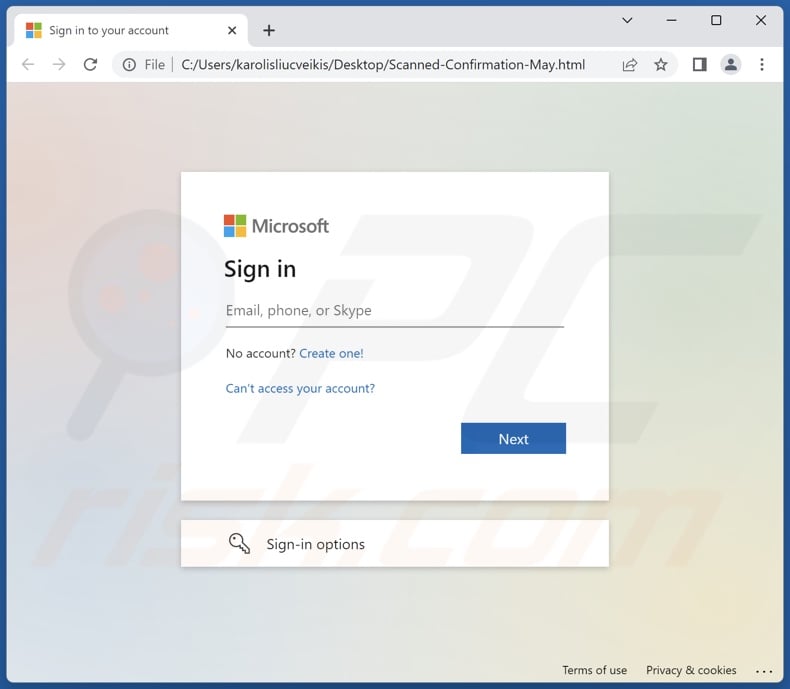 Payment Confirmation bedrieglijke e-mail bevorderd phishing-bestand (Scanned-Confirmation-May.html)