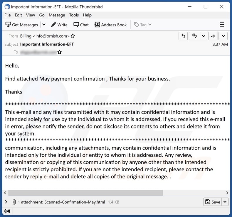 Payment Confirmation spam e-mailcampagne