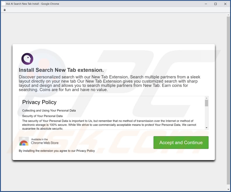 Search New Tab browser hijacker misleidende promotor
