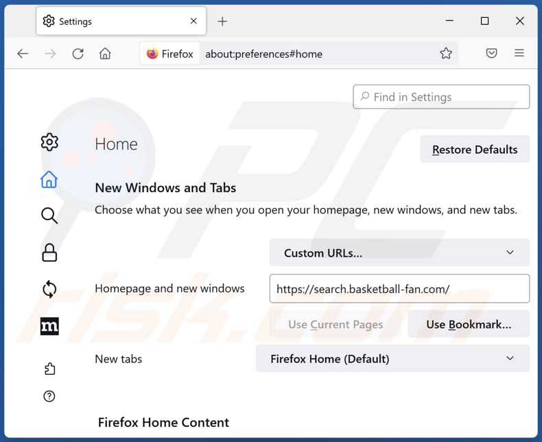 Search.basketball-fan.com uit de startpagina van Mozilla Firefox verwijderen