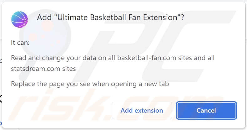 Ultimate Basketball Fan Extension browser hijacker vragen om toestemming