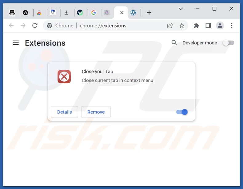 Verwijder de Close your Tab adware uit Google Chrome stap 2