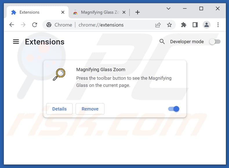 Stap voor stap het verwijderen van de Magnifying Glass Zoom-adware uit de Google Chrome-stap 2