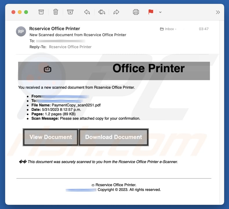 Office Printer malspam campaigne