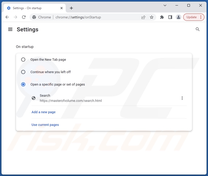 Masterofvolume.com verwijderen van de startpagina van Google Chrome