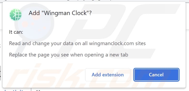 Wingman Clock browser hijacker vragen om toestemming